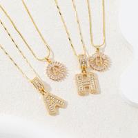 Alphabet Pendant Full Diamond Rock Candy 26 Letters Necklace for Women Copper Inlaid Zircon Plated Real Gold Round Flower Alp...