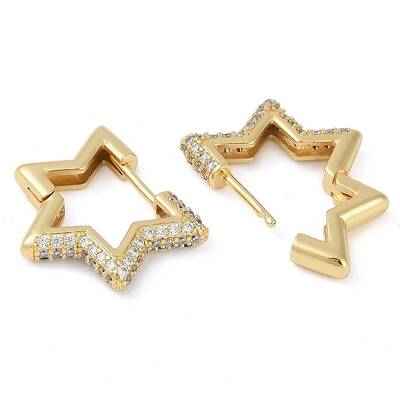 Rack Plating Star Brass Micro Pave Cubic Zirconia Hoop Earrings