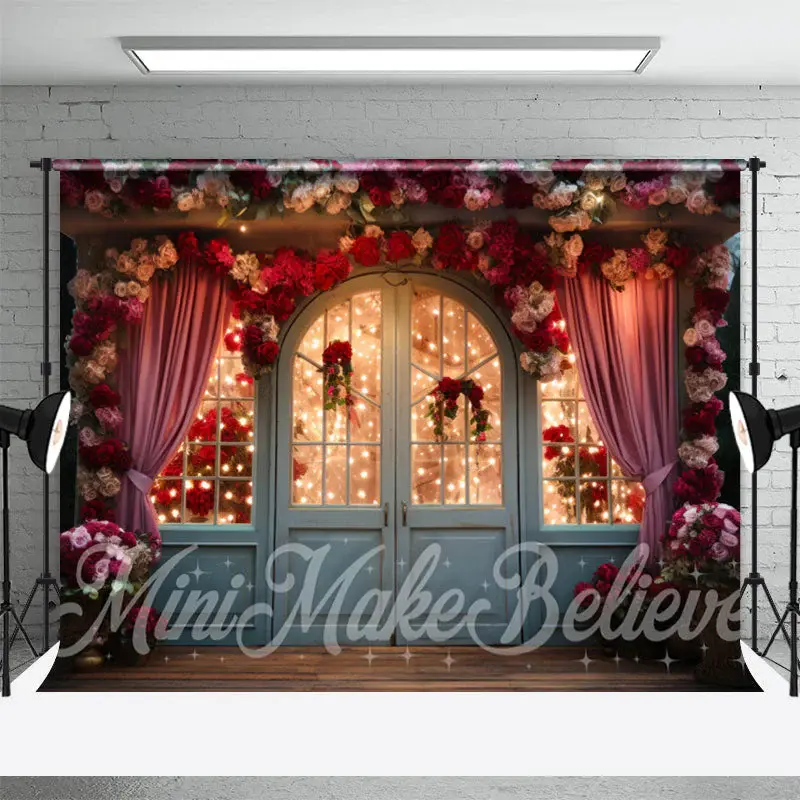 Glass Window Door Curtain Light Floral Backdrop - Aperturee