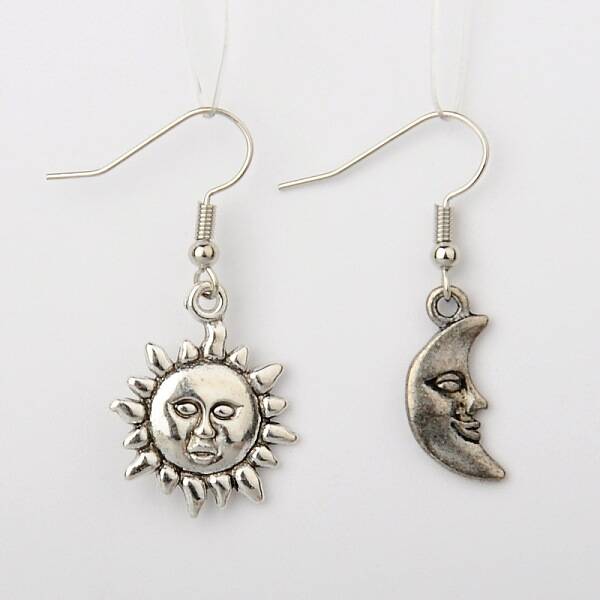 Tibetan Style Alloy Sun and Moon Earrings