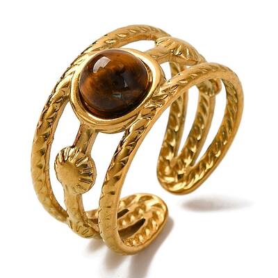 Round Natural Tiger Eye Finger Rings