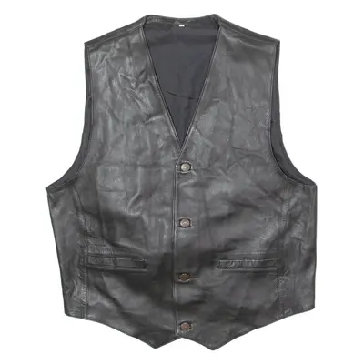 Mens Waistcoat Black Leather Faux Leather 90s L