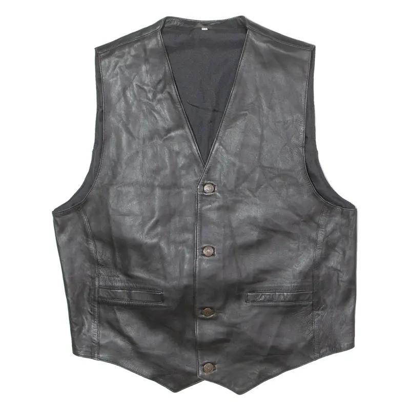 Mens Waistcoat Black Leather Faux Leather 90s L