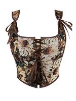 Women's Floral Print Lace Up Corset Top, Elegant Fit  Grommet Eyelet Contrast Binding Shapewear Top for Daily Wear, Fashion W...