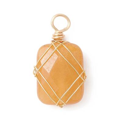Natural Yellow Jade Copper Wire Wrapped Pendants