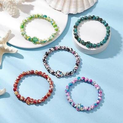 Synthetic Dyed Turquoise Beaded Stretch Bracelets for Women Men