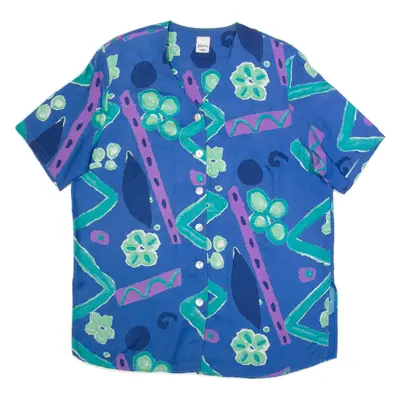 DIVINA OF SWITZERLAND Womens Printed Shirt Blue Crazy Pattern XL