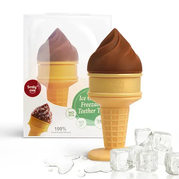 Ice Cream Water Fill Reusable Teether, Cooling Relief, BPA-Free, Dishwasher Safe, Babies 6-24 Months, Gum Soothing, Safe Sili...