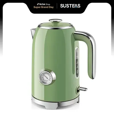 SUSTEAS Electric Kettle 57 oz Hot Tea Kettle with Thermometer, 1500W Fast Heating, Wireless LED Indicator, Auto Shutoff, Dry ...
