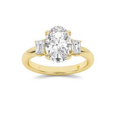 Moonbeam Three Stone Oval Lab Grown Diamond Engagement Ring | 14K Yellow Gold 2 1/2 CT. TW.