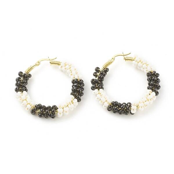 Porcelain Beaded Huggie Hoop Earrings for Women