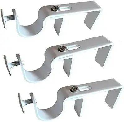 NoNo Bracket - No Drill Curtain Rod Bracket Attachment over Blinds Set of 3 (White) white curtains