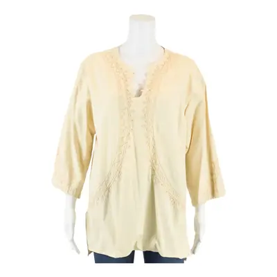 ELISA Boho Hippy Embellishment Cream 3/4 Sleeve Tunic Top Womens L