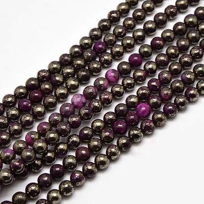 Electroplate Gemstone Natural Pyrite Round Beads Strands