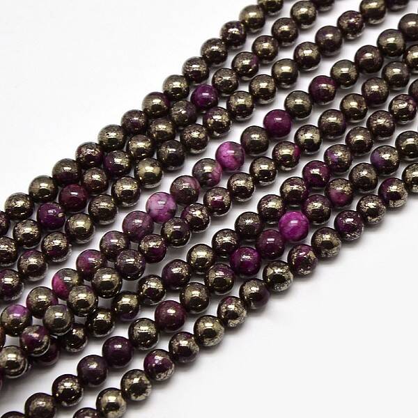 Electroplate Gemstone Natural Pyrite Round Beads Strands