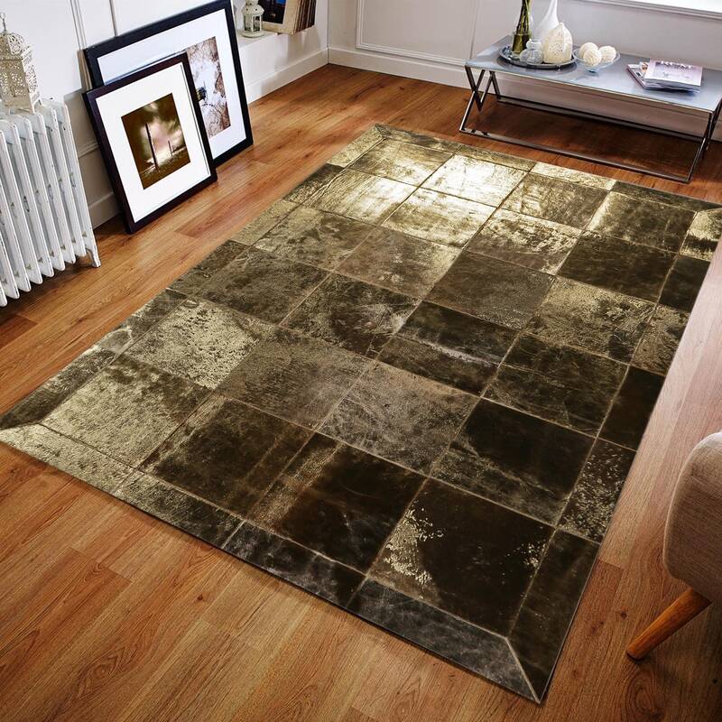 Gold & Bronze Cowhide Patchwork Rug