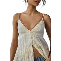 Women's Solid Color Cami Tops Sleeveless Deep V Neck Tie-up Front Camisole Loose Shirts