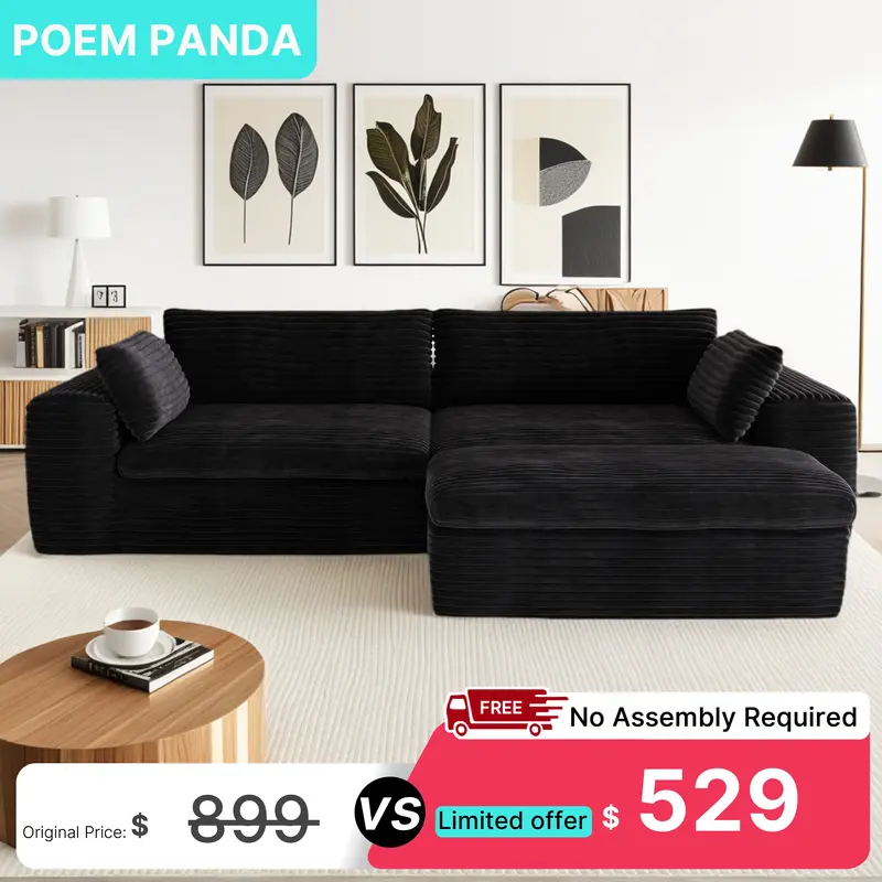 Cloud Sectional Couch with L-Shape Chaise,Modern Modular Sofa with Deep Seat, Upholstered Couches for Living Room Bedroom,No ...