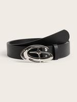 Modern Fashion Oval Star Buckle Pu Leather Belt for Women, Punk Jeans Pants Lychee Pattern Belts, Classic Cool Solid Waistban...
