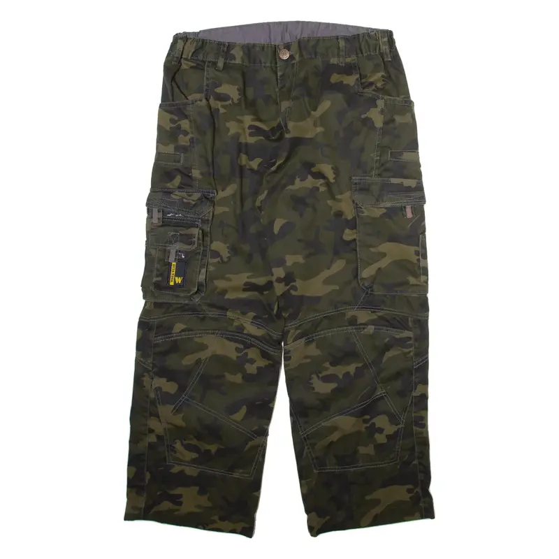 WORKWEAR Camo Cargo Mens Trousers Green Relaxed Straight W34 L27
