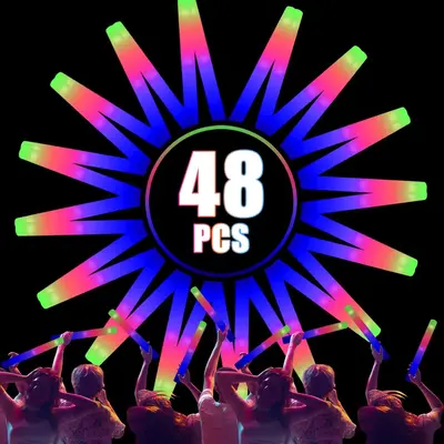 48/96 Pcs LED Foam Glow Sticks, Glow Sticks Bulk Light Up Party Favors For Kids 4-8 8-12 Glow In The Dark Party Supplies For ...