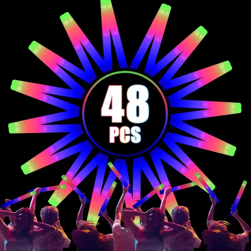 48/96 Pcs LED Foam Glow Sticks, Glow Sticks Bulk Light Up Party Favors For Kids 4-8 8-12 Glow In The Dark Party Supplies For ...