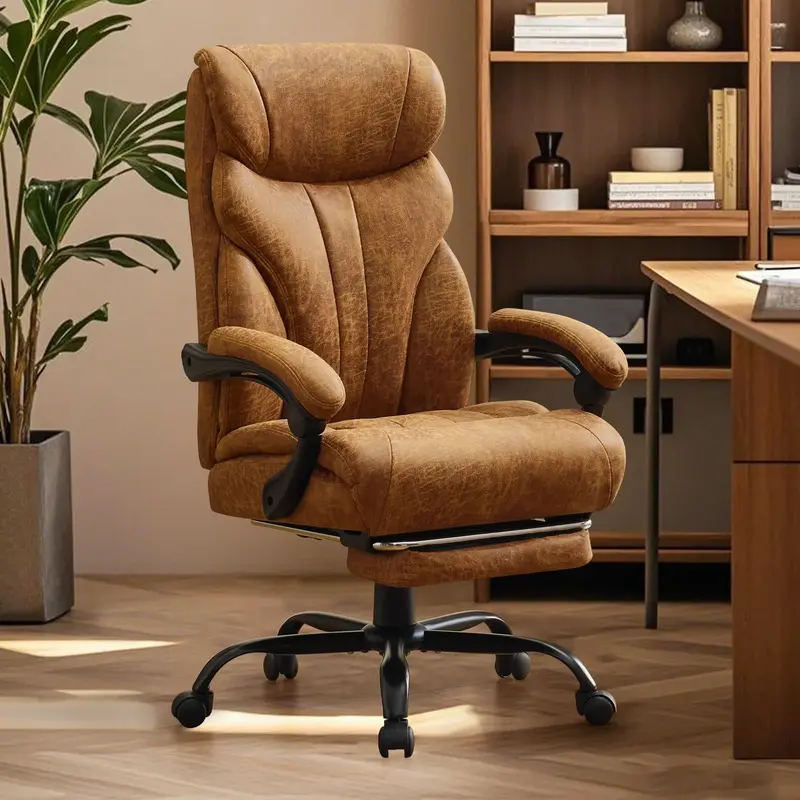 Garvee Comfortable Office Desk Chair 500 LBS, Big and Tall Office Chairs with Footrest, 90-155°Recline Executive Leather Gam...