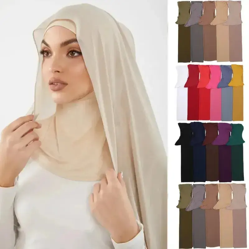 Instant Hijabs Cap with Neck Cover Ready to Wear Scarves Chiffon Hijab For Woman Veil Muslim Islamic Scarf For Women's Headsc...