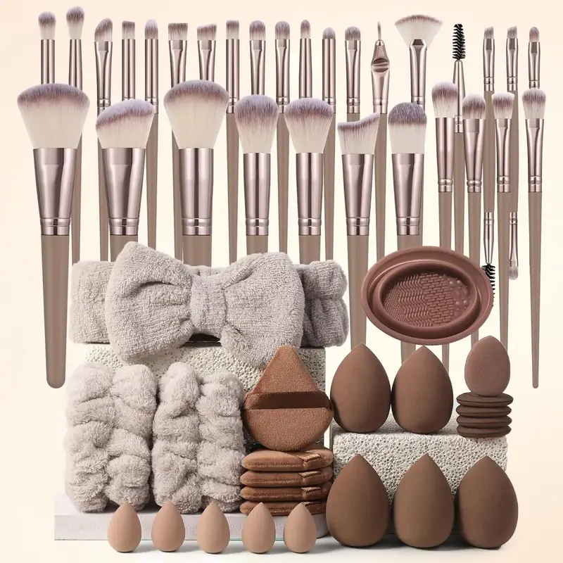 Professional Makeup Tool Set, 54pcs/set Cosmetic Brush & Sponge & Puff & Headband & Brush Cleaning Bowl Set, Multi-sue Facial...