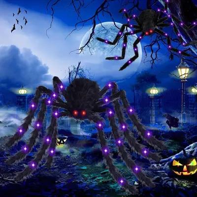 Glowing Spider Design String Light, 1 Count Batteries Required LED Spider String Light, Halloween Festive Decorations For O...