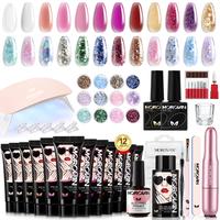 Morovan Poly Nail Gel Kit - 12 Colors Poly Gel Nail Kit with UV Light and Nail Drill for Beginners Poly Gel Extension Nail Ki...