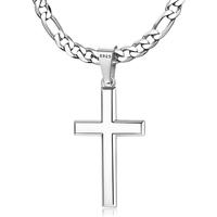 MILACOLATO Cross Necklace for Men Women : S925 Sterling Silver Cross Pendant Beveled Edge with 5mm Stainless Steel Figaro Lin...