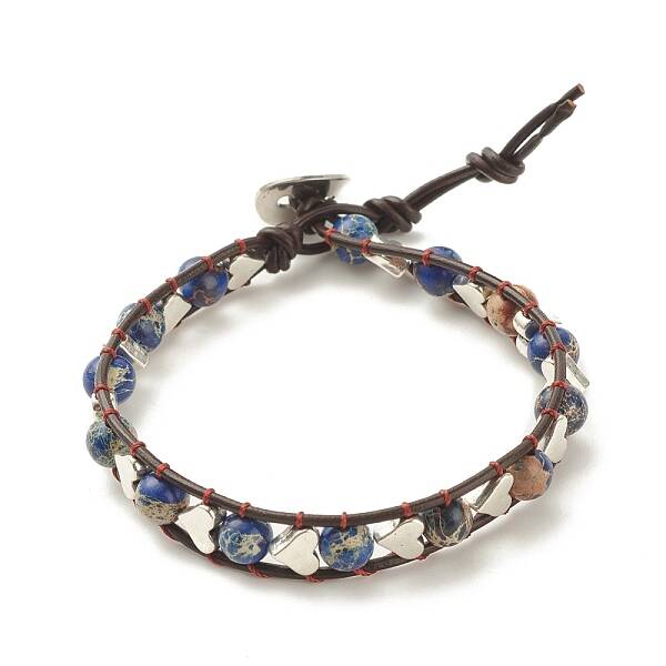 Natural Imperial Jasper(Dyed) Beaded Bracelet with Alloy Heart
