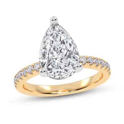 14K Gold 1 to 3.5 CT. T.W Pear Cut Cut Lab Created Diamond Engagement Ring D VVS1-VS1 Clarity 3EX IGI Certified