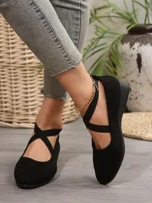 Women's Solid Color Slip on Wedges Shoes, with Strap Design, Round Toe Wedges Shoes, Shoes for Women, Lightweight Comfortable...