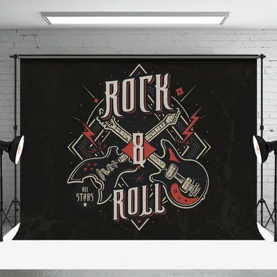Black Guitar All Stars Rock And Roll Party Backdrop