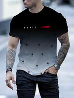 Men's Letter & Palm Tree Print Ombre Round Neck Tee, Regular Fit Casual Short Sleeve Crew Neck T-shirt for Summer, Fashion Me...