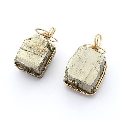 Cuboid Brass Natural Pyrite Pendants