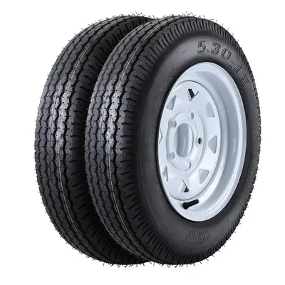 Garvee 2 Trailer Tires 5.30-12 with 12 Rims, 6PR, 5 Lug 4.5, Load Range C, Heavy Duty 6 Ply for Utility Cargo Boat Traile...