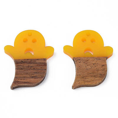 Halloween Theme Resin & Walnut Wood Pendants