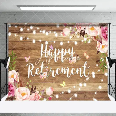 Pink Floral Wooden Wall Happy Retirement Backdrop