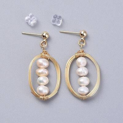 Natural Freshwater Pearl Dangle Stud Earrings