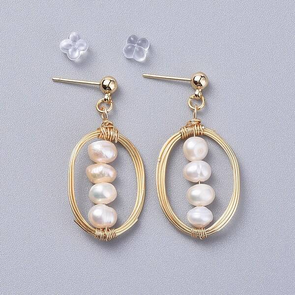 Natural Freshwater Pearl Dangle Stud Earrings