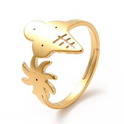 Ion Plating(IP) 201 Stainless Steel Sun & Ice Cream Adjustable Ring for Women