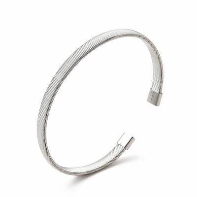 Non-Tarnish 304 Stainless Steel Flat Snake Chains Shape Open Cuff Bangle for Women