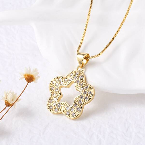 Brass Micro Pave Clear Cubic Zirconia Pendant Necklaces for Women