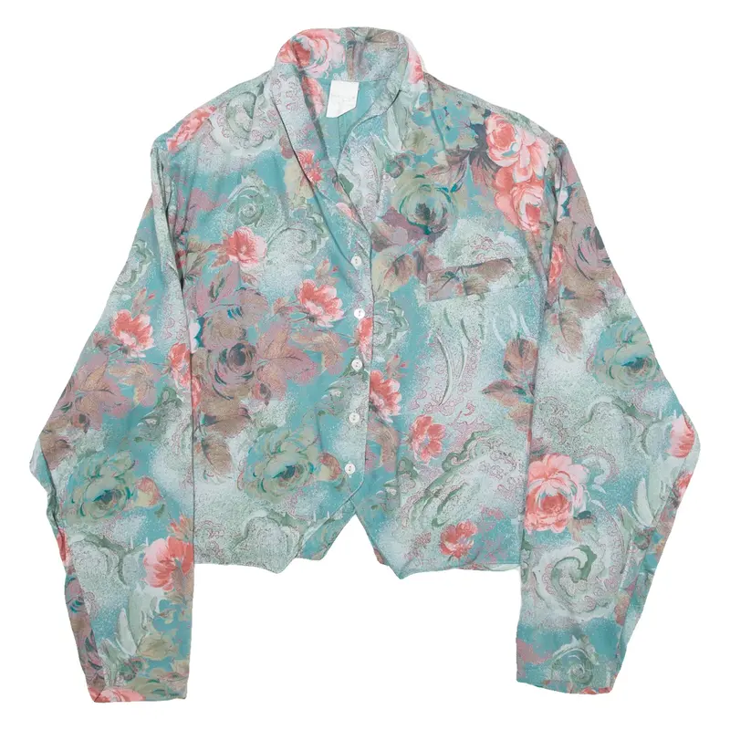 Womens Shirt Top Green Long Sleeve Floral UK 16