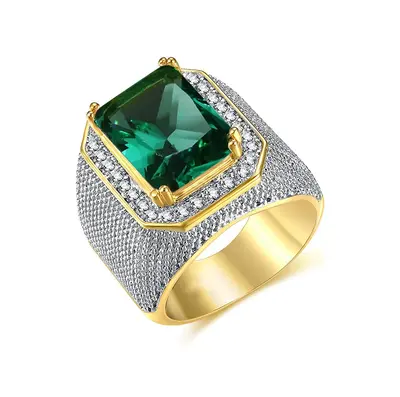 10K Gold Baguette Cut Emerald & Moissanite Wedding Band for Thumb Men Husband Father Grandpa