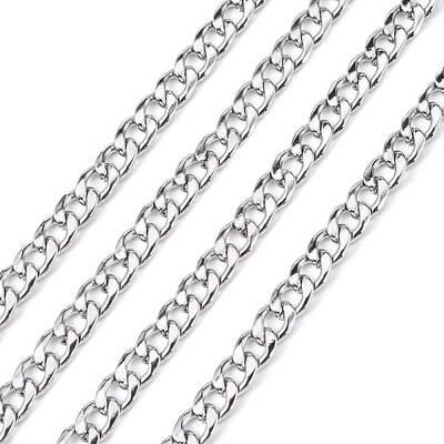 Non-Tarnish 3.28 Feet 304 Stainless Steel Cuban Link Chains