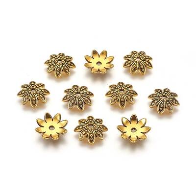 8-Petal Tibetan Style Alloy Flower Bead Caps